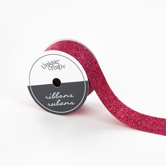 UNIQUE CREATIV Glitter Cut Ribbon, Fuchsia, 25 mm × 4.5 m (1 in × 5 yd)