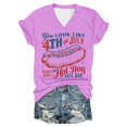 thumbnail image 1 of TSADFHJI Hauts de Sortie pour Femmes Aguichant T-Shirt à Col Rond Imprimé Lettre Manches Courtes Col Rond TG Violet, 1 of 3