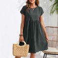 thumbnail image 5 of Yuyuzo Robes d'Été pour Femmes 2025 Coton Lin Manches Courtes Plissées Robe Midi Décontractée T-Shirt Fluide Robe d'Été, 5 of 5