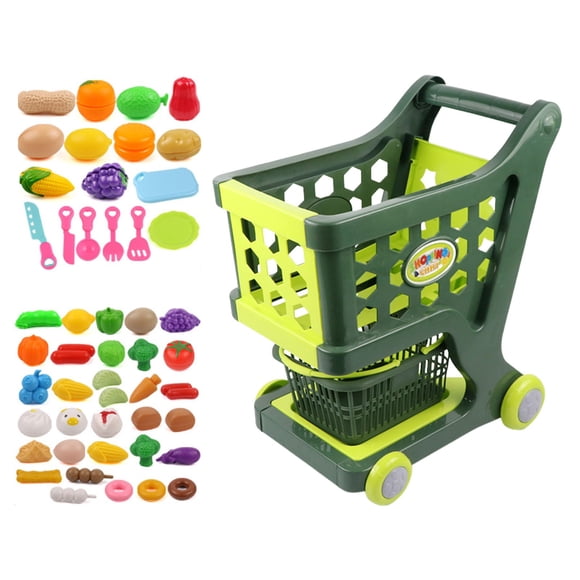 Kids Shopping Cart Playset – 20-Piece Pretend Food & Fruit Trolley with Spacious Storage | Educational Role-Play Kitchen Toy for Toddlers | Grocery Store Fun, Stem Learning Gift