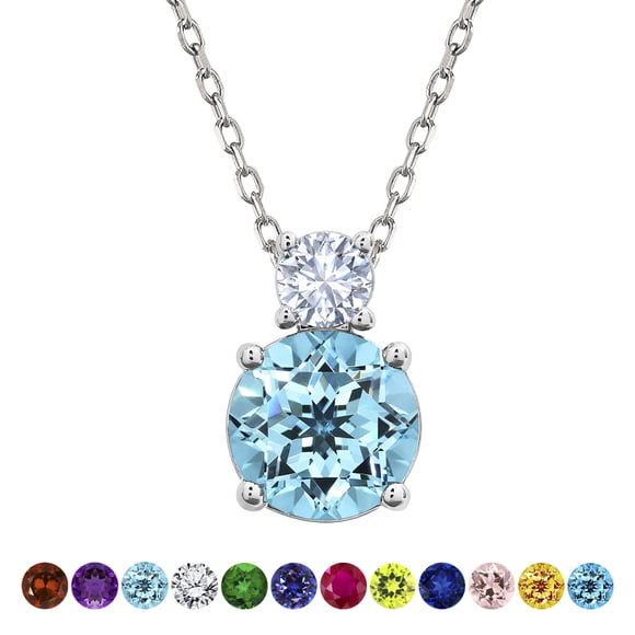 JeenMata 3.75 Carat March Birthstone - Round Cut CZ Dangle Pendant Necklace in White Gold Plating for Women