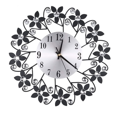Retro Luxury Flower Shape Diamond Round Quartz Clock Art Wall Clock Mute Home Living Room