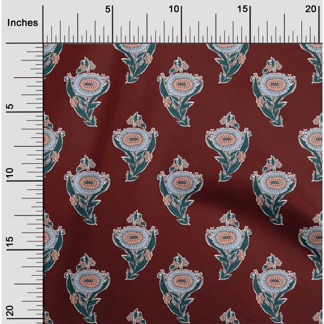 oneOone Polyester Lycra Fabric Leaves & Floral Block Print Sewing Fabric BTY 56 Inch Wide