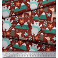 thumbnail image 3 of Soimoi Red Rayon Fabric Bear & Reindeer Cartoon Decor Fabric Printed Yard 42 Inch Wide, 3 of 5