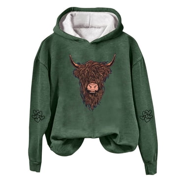 Aocisk Women's Western Cow Print Pullover Sweatshirt Long Sleeve Casual Top for Country Style Fashion Wear Dark Green XXL