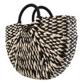 thumbnail image 1 of Beach Holiday Bag Half Round Straw Handbag Black and white, 1 of 6