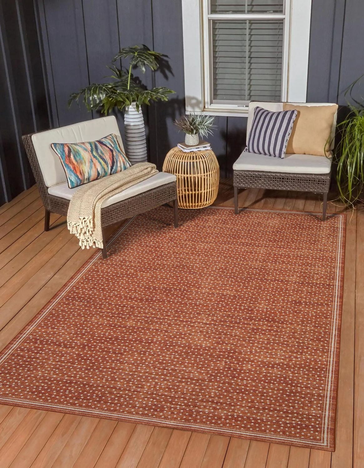 Tapis d'extérieur lavable Estero orange & ivoire 5 pi x7 pi