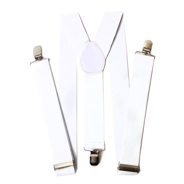 Bretelles Ajustables Unies pour Hommes de 1 Po de Large en Blanc, Conçues pour les Accessoires pour Hommes, avec un style à Clipser et une construction durable par Gravity Threads. les Bretelles Ont une Largeur de 1 Po et des Sangles Ajustables pour un Ajustement Sécuritaire.