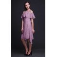 thumbnail image 4 of Bimba Purple Floral Printed Womens Ruffle Front Cold Shoulder Swing Shift Dress - Medium, 4 of 6