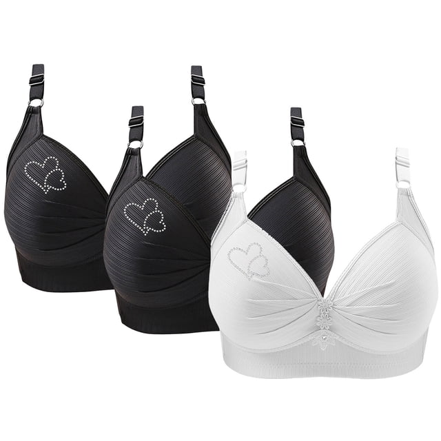Bras for Women, 3PCS Womans Printing Gathered Together Large Size Daily Bra Underwear No Rims