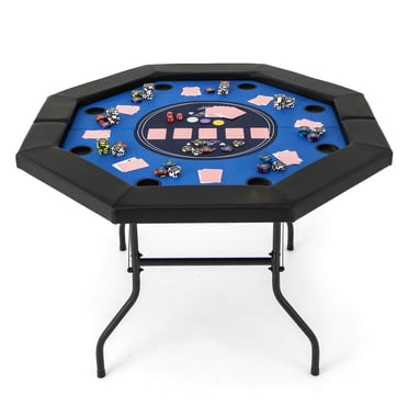 Costway Table de Poker Pliable de 48 Pouces pour 8 Joueurs, Portable, Blackjack Texas Hold'em, Bleu