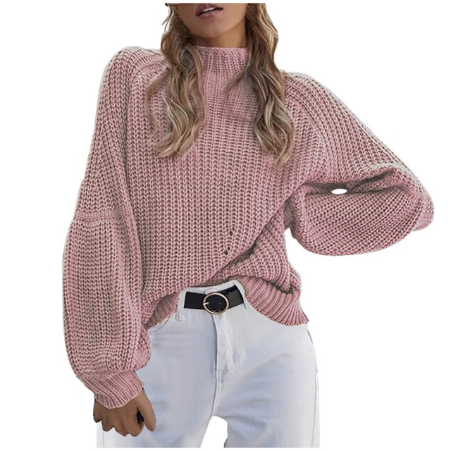 IROINID Chandail Col Roulé pour Femmes Couleur Unie Ample Manches Courtes Longues