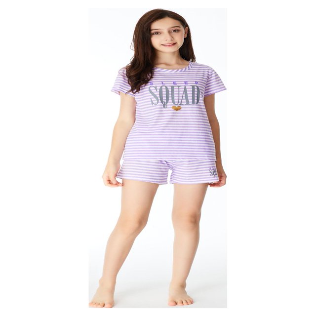 2-Piece Girls Pajama Set for Summer Stripe & Glittering Pjs Size 6-16