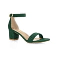 thumbnail image 1 of BLISSFUL STEP Women's Shoes Open Toe Mid Block Heel Ankle Strap Faux Suede Sandals Emerald Green 9, 1 of 7
