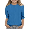 thumbnail image 2 of MeetoTime T-shirt à Col Rond à Manches 3/4 Uni pour Enfants, Décontracté, Ample, Printemps Été, pour Garçons et Filles, 2 of 5