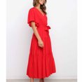 thumbnail image 4 of Birdeem Robe Décontractée Mode Femme Couleur Unie Col en V à Lacets Manches Évasées, 4 of 6