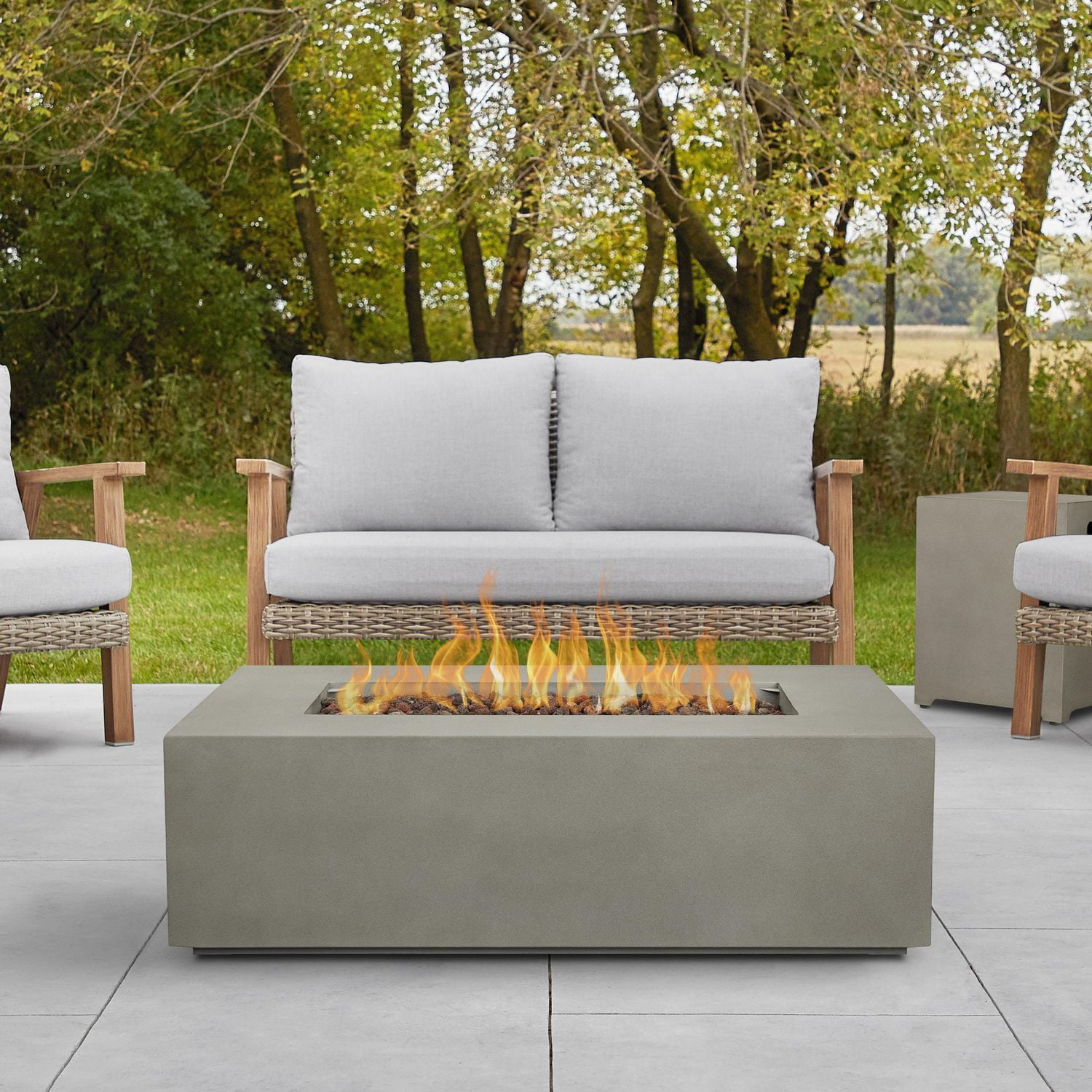 Aegean Small Rectangle Propane Gas fire table in Mist Gray with Natural Gas Conversion kit