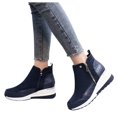thumbnail image 2 of B91xZ Bottes d'Hiver pour Femmes, Bottes de Neige à Plateforme Chunky Style Chelsea de Combat à Lacets à la Cheville, Bleu 10, 2 of 5
