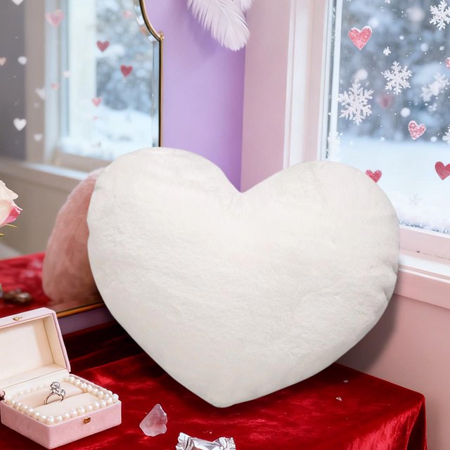 Faux Rabbit Fur Heart Pillow | Plush Throw Cushion for Couch, Bed, or Sofa | Adorable Decorative Accent for Home, Living Room, or Bedroom | Soft Support for Back, Neck, or Lap
