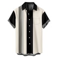 thumbnail image 4 of XZNGL Chemise à Manches Courtes Boutonnée pour Hommes, Col Rabattu à Imprimé Patchwork, Mélange Polyester Spandex, avec Poches avant, Coupe Décontractée, Tenue d'Été pour l'Extérieur, 4 of 5