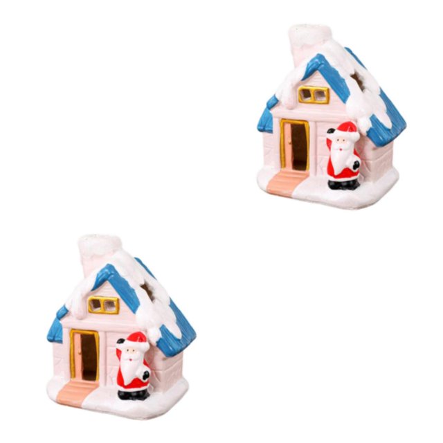mmirethe Scène de Noël en Résine Maison Enneigée Ensemble de Bureau à DEL Décoration de Village Maison Père Noël 2 Ensembles