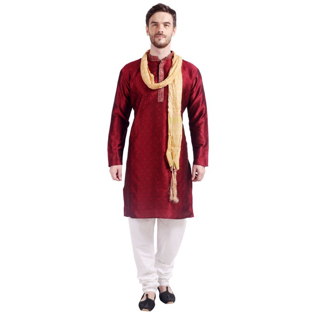 Vêtements Indiens Kurta Pyjama pour Homme avec Foulard Robe de Fête de Mariage (Bordeaux, m)