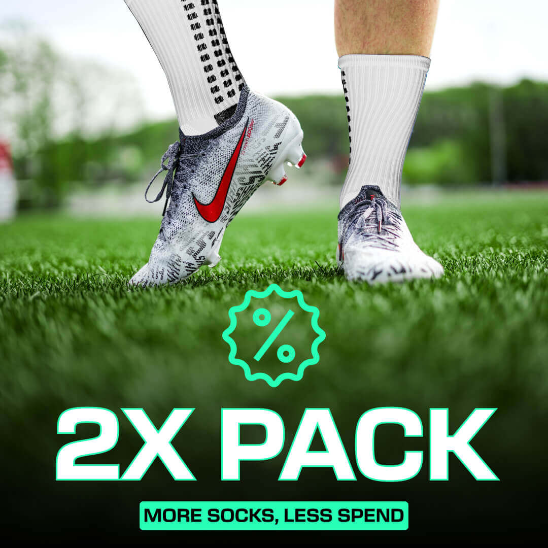 Chaussettes de Soccer LUX Anti-Dérapantes Mollet, Chaussettes avec Coussinets Antidérapants pour Football/Basketball/Hockey, Blanc Large, Lot de 2