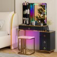 thumbnail image 4 of Costway Vanity Table Set with RGB LED Lights Crystal Crush Diamond Mirror Drawers Black, 4 of 10