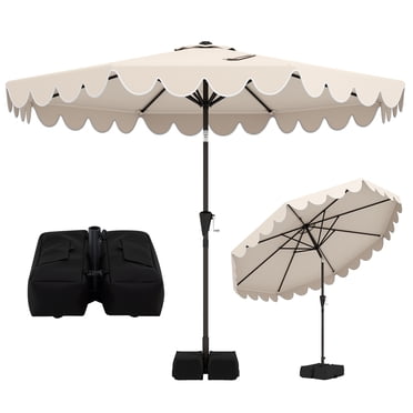 Costway 10 FT Patio Umbrella with Weighted Base, Sandbags, Push Button Tilt & Crank Beige
