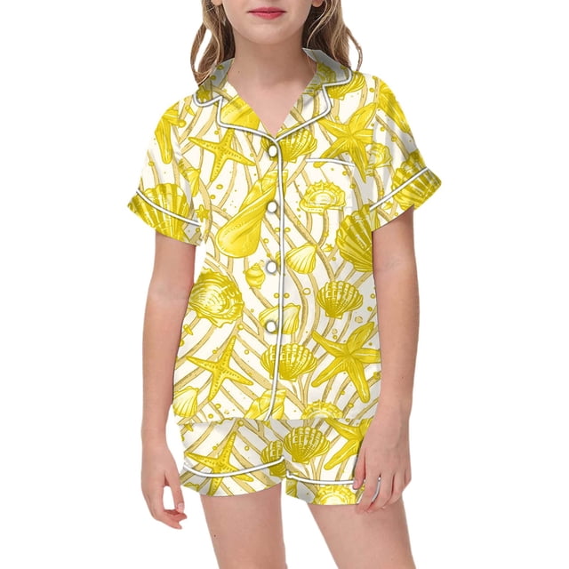 Ensemble de Pyjama 2 Pcs pour Enfants Imprimé Graphique Chemise à Manches Courtes et Shorts