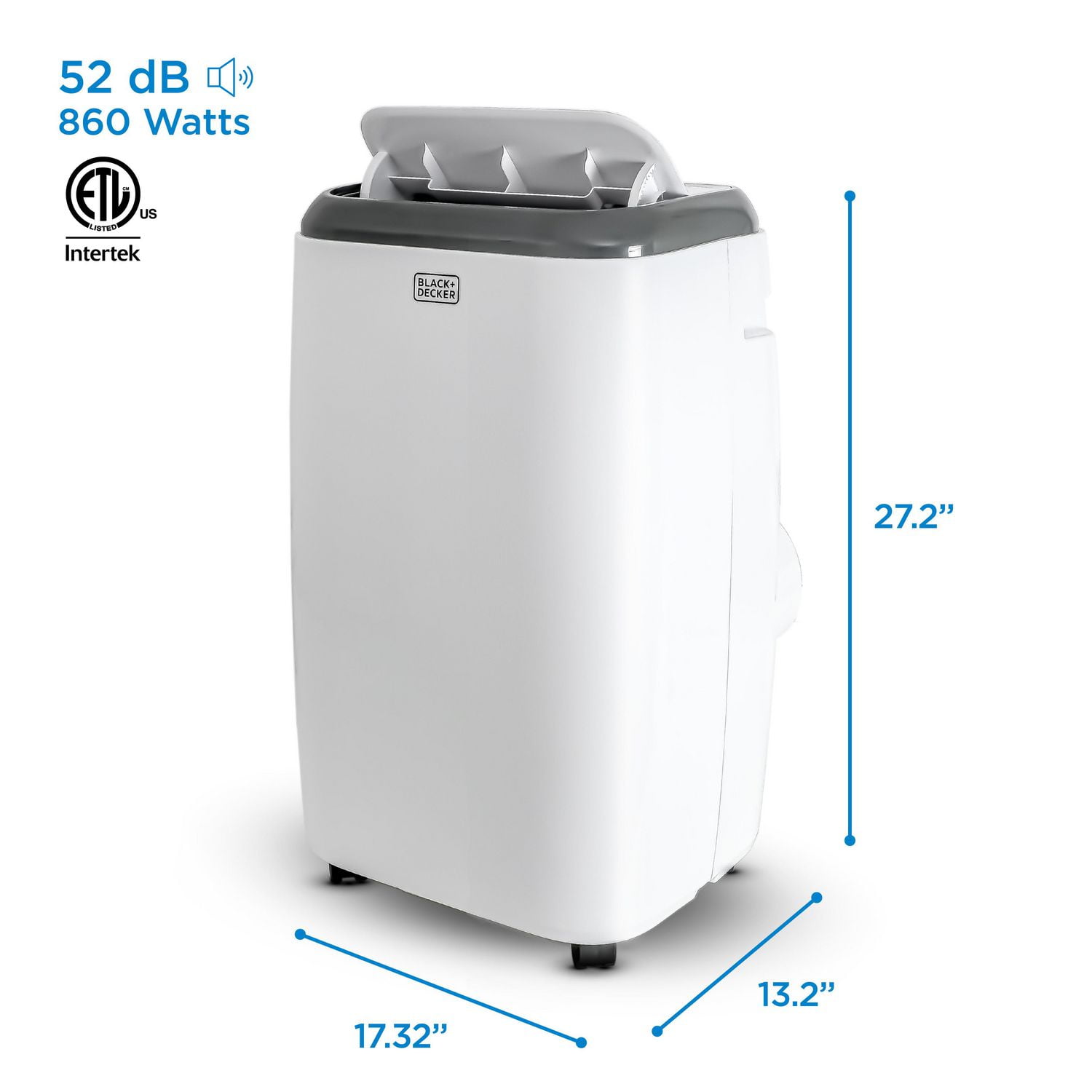 Climatiseur portatif BLACK+DECKER 8 000 BTU ASHRAE 128, 150 pi² Pi, 5 000 BTU SACC/CEC avec télécommande, blanc