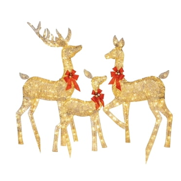 Best Choice Products 3-Piece Large Lighted Christmas Deer Family Set Outdoor Yard Decoration with 360 LED Lights - Gold