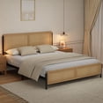 thumbnail image 1 of GloryStar Bohemian Wooden Platform Bed, Natural Rattan Headboard & Footboard with Quiet Metal Frame, Easy Assembly, No Box Spring Required, 1 of 4