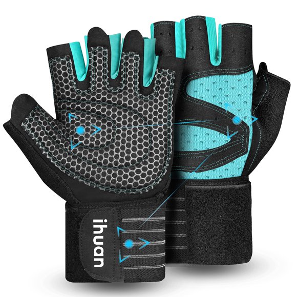 ihuan Ventilated Weight Lifting Gym Workout Gloves with Wrist Wrap Support for Men & Women Full Palm Protection for Weightlifting Training Fitness Hanging Pull ups