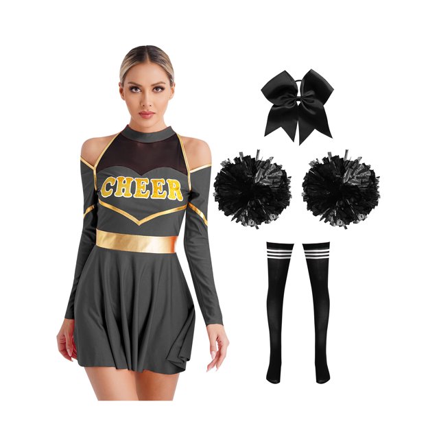 iiniim Uniforme Sportif de Cheerleading Classique de Lycée pour Femmes Cheerio Robe Fantaisie Noir A TG