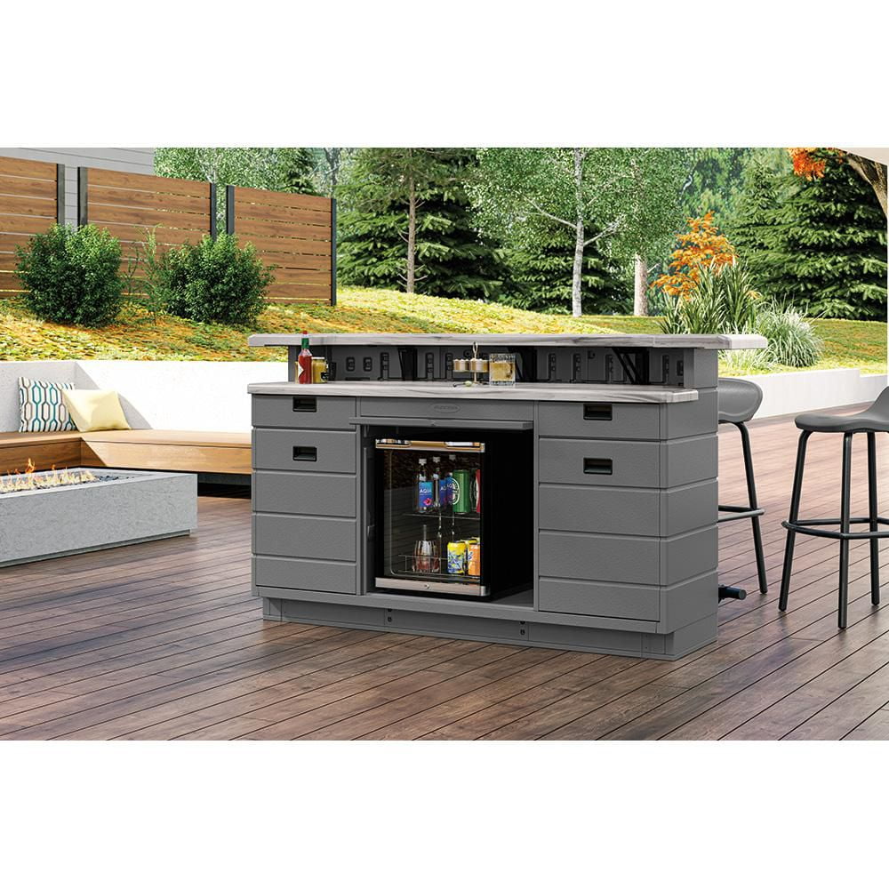 Bar de jardin Suncast Backyard Oasis, bar extérieur avec comptoir Marblecast, style moderne, résine – Gris froid