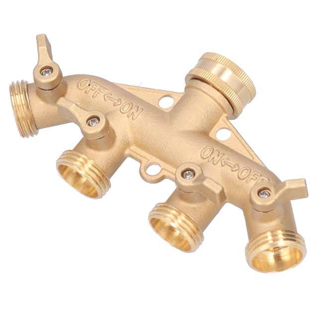 Hose Splitter, Brass Adjustable 4 Way Connector NPT 3/4 Leakproof For Garden For Lawn Watering For Irrigation System