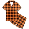 thumbnail image 1 of MIASHUI Pyjama pour Enfants Filles Garçons, Doux et Confortable, à Carreaux, Ensemble de 2 Pcs, Orange, 6-7 Ans, 1 of 4