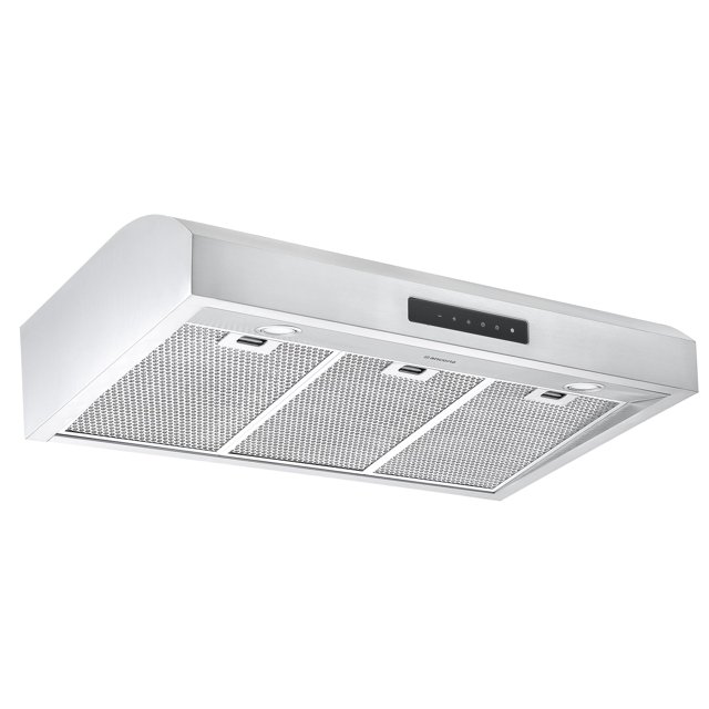 Ancona UC7 36" Under Cabinet Range Hood with Night Light Feature, crafted from high-grade stainless steel. This ducted range hood offers a 5-speed touch control panel, ultra-quiet technology, eco-friendly LED lights, and an automatic night light function for ambient kitchen ventilation.