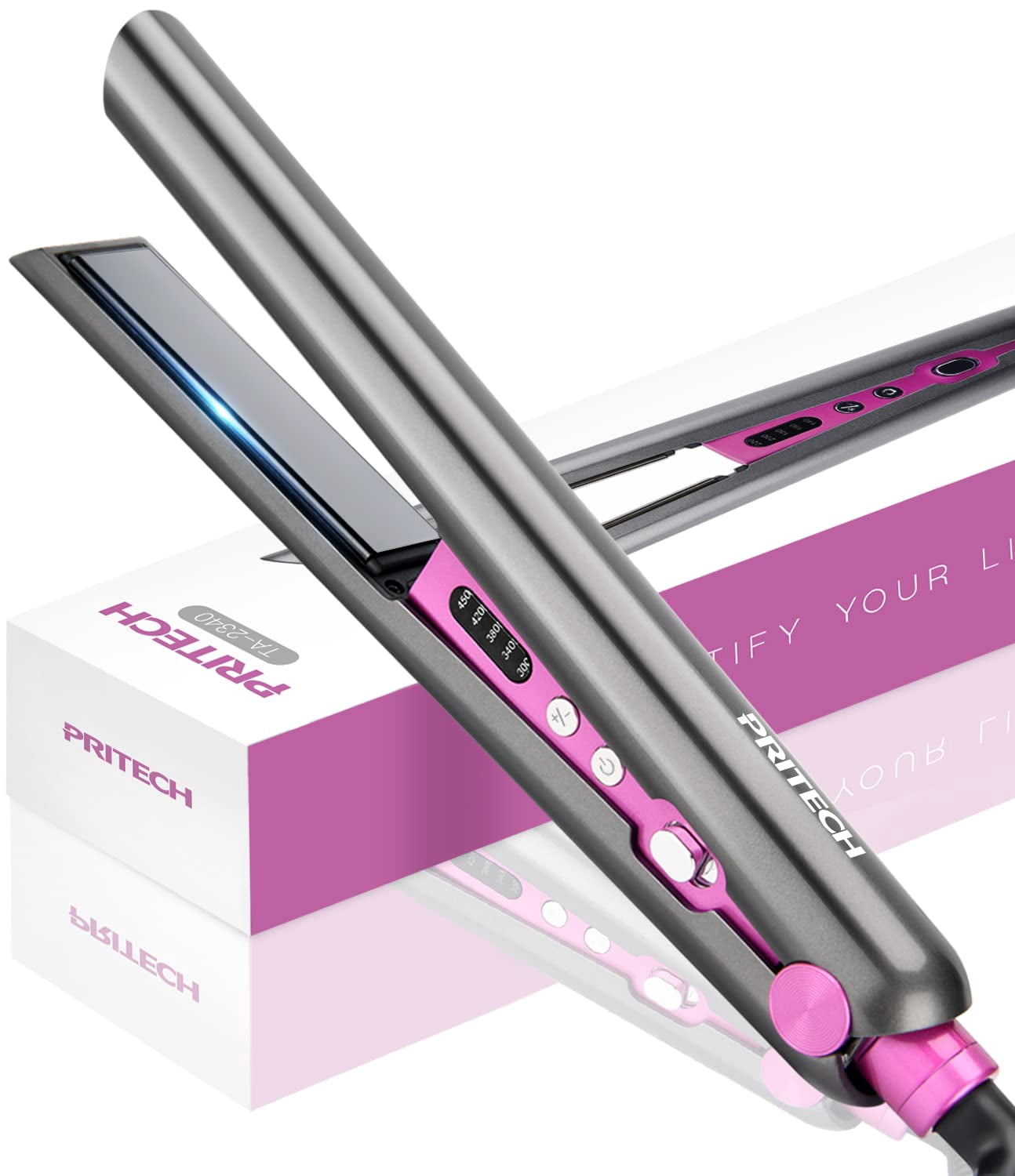 Hair Straightener and Curling Iron 2 in 1 Flat Iron Hair Straightener Ceramic Extra-Long Plates Straightener and Curler Auto Shut Off Hair Flat Iron Curling Iron,5 Temp. Setting(300℉-450℉) by PRITECH