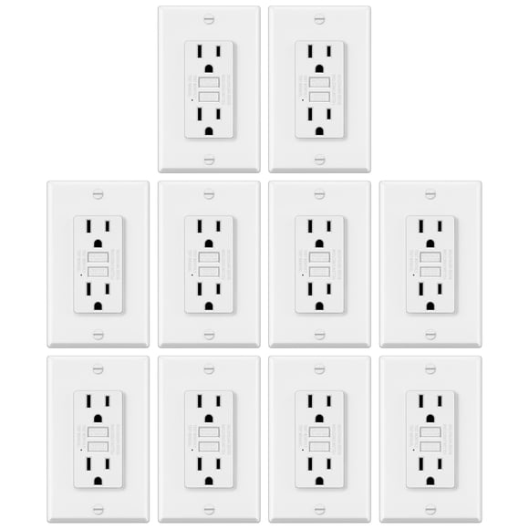 ELECTECK 10 Pack GFCI Outlets 15 Amp, Non-Tamper Resistant, Decor GFI Receptacles with LED Indicator, Ground Fault Circuit Interrupter, Wallplate Included, ETL Listed, White