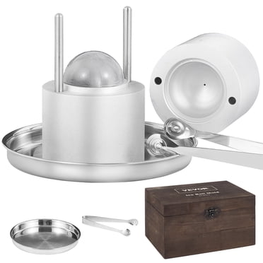 VEVOR Ice Ball Press, 2.4" Ice Ball Maker, Aircraft Al Alloy Ice Ball Press Kit for 60mm Ice Sphere, Ice Press with Tong and Drip Tray, for Whiskey, Cocktail, Bourbon, Scot on Party & Holiday, Silver