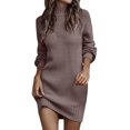 thumbnail image 1 of Kcodviy Automne Hiver à Manches Longues Robe pour Femme Col Roulé Couleur Unie Décontractée Fête Chandails pour Femme Robe Chandail Chandail pour Demoiselle d'Honneur Robe, 1 of 6