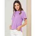 thumbnail image 4 of INSPIRE CHIC Blouse Décontractée pour Femme à Col Volanté, Manches Courtes, Dos Goutte, Violet Pâle, TP, 4 of 6