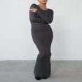 thumbnail image 3 of Women‘s Solid Color Long Sleeve Open Back Tie Up Long Evening Dress, 3 of 8