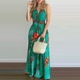 thumbnail image 2 of bbymog Robes Femmes Femmes Plage Mode Imprimé Tropical Été Col en V Sans Manches Robe Nuisette Décontractée Coupe Ample Longues Robes pour Femmes Vert m, 2 of 6