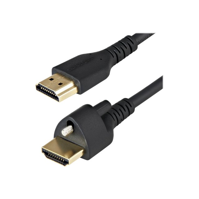 StarTech.com 1m (3ft) HDMI Cable with Locking Screw, 4K 60Hz HDR 10, High Speed HDMI 2.0 Monitor Cable with Locking Screw Connector for Secure Connection, HDMI Cable with Ethernet, M/M - Adjustable M3.0 Screw (HDMM1MLS) - Premium High Speed - HDMI cable with Ethernet - HDMI male to HDMI male locking - 3.3 ft - black - 4K60Hz (3840 x 2160) support