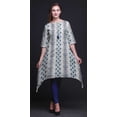 thumbnail image 3 of Bimba Kurta Shibori Ikat Bleue pour Femmes Ethnique Imprimée Asymétrique Hauts d'Été pour Femmes Petit, 3 of 6