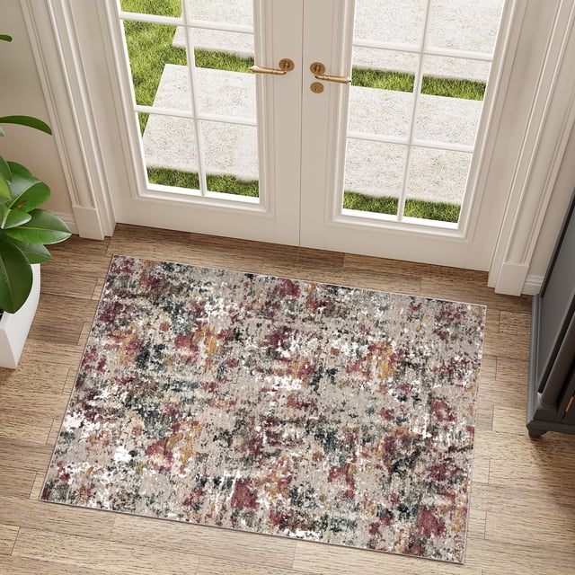 BERTHMEER 2'x3' Small Abstract Area Rugs Indoor Doormat for Entryway Laundry Kitchen Bathroom Modern Washable Rugs Non-slip Contemporary Throw Rugs, Multicolor