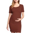 thumbnail image 2 of Ovzne Robes pour Femmes 2025 Robe de Plage Femme à la Mode Imprimée Plissée Jupe de Maternité à Manches Courtes Col Rond Robe Mi-Mollet Robe de Vacances à Manches Courtes Imprimée Liquidation, 2 of 7